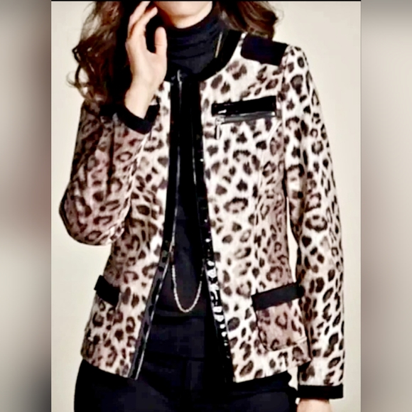 Chico's Jackets & Blazers - Chico's Matilda Women's Animal Print Jacket with Patent Leather Trim Size 1/ Med